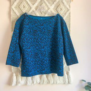 Talbots Blue and Black Leopard Print Sweater M